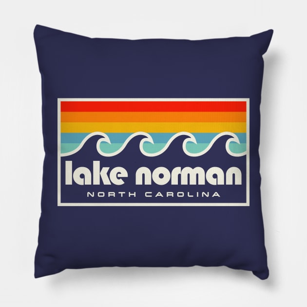 Lake Norman North Carolina Retro Sunset Waves Pillow by PodDesignShop