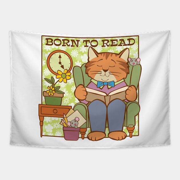 Born to Read Cat and Mice Tapestry by Sue Cervenka