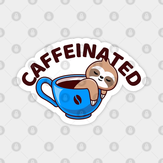 Cute Sloth On Cup Of Coffee Caffeinated Magnet by Illustradise