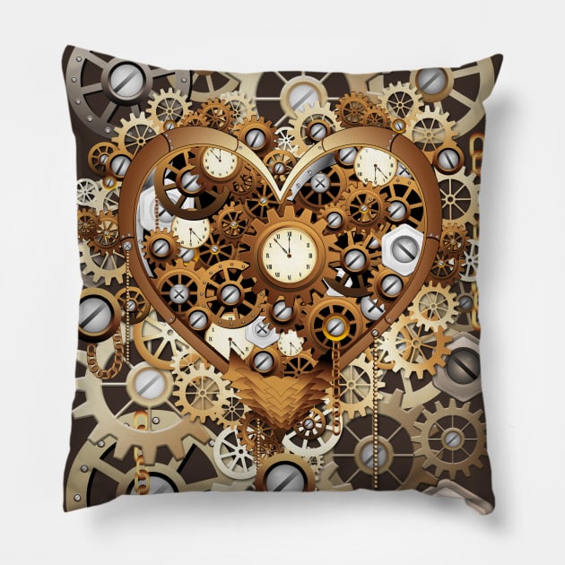 Steampunk Heart Love Machine Pillow by BluedarkArt