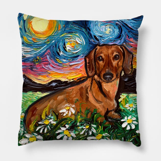 Brown Shorthair Dachshund Night 2 Pillow by sagittariusgallery