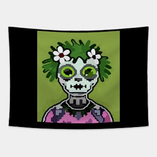 watercolor flowers zombie pixel art Tapestry