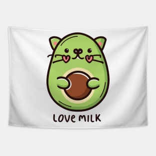 Love Milk Avocat - Whimsical Cat in Avocado Shape Tapestry