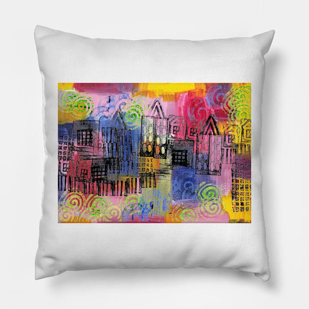 Psychedelic City 3 Pillow by lizplummer