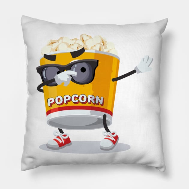 Dabbing cartoon filled yellow popcorn bucket Pillow by VizRad