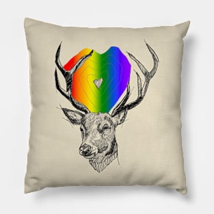 Stag deer with pride heart. Feel the rainbow Pillow