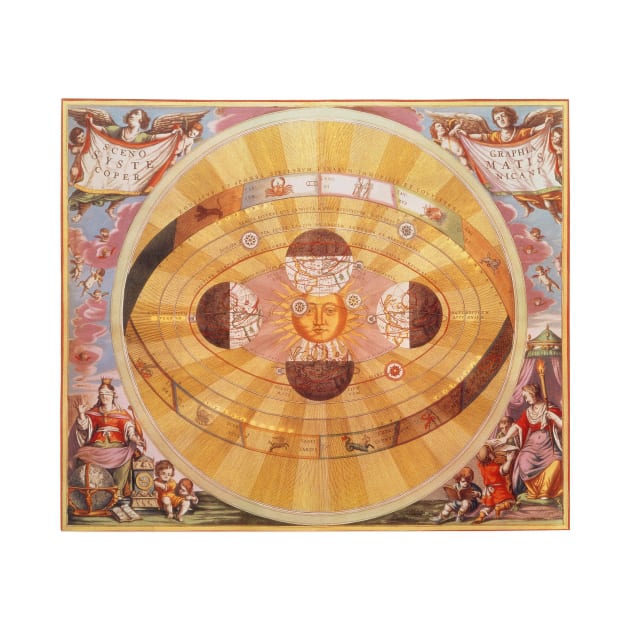 Antique Copernican Solar System by Andreas Cellarius from Harmonia Macrocosmica by MasterpieceCafe