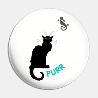 Black cat purr design with lizard Pin