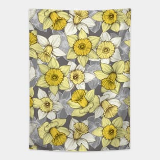 Daffodil Daze - yellow & grey daffodil illustration pattern Tapestry