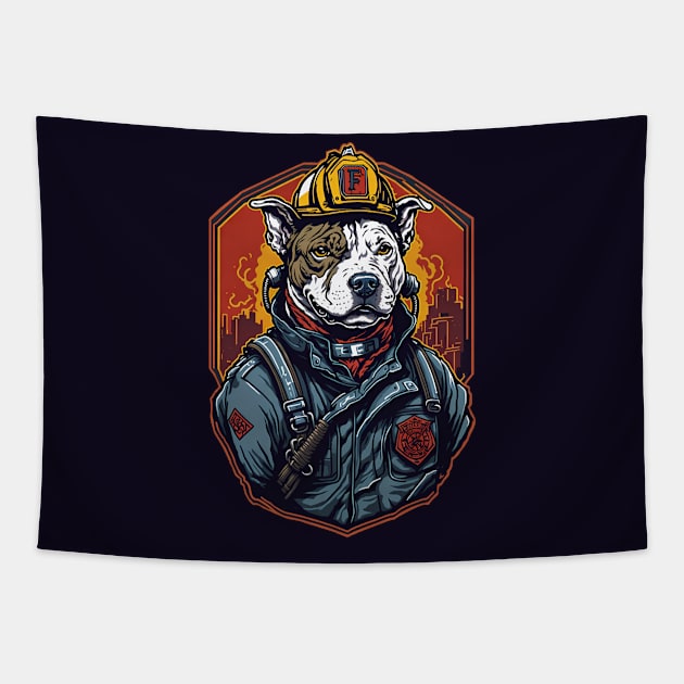 The Great Pittie Amstaff Firefighter Tapestry by Dogotees