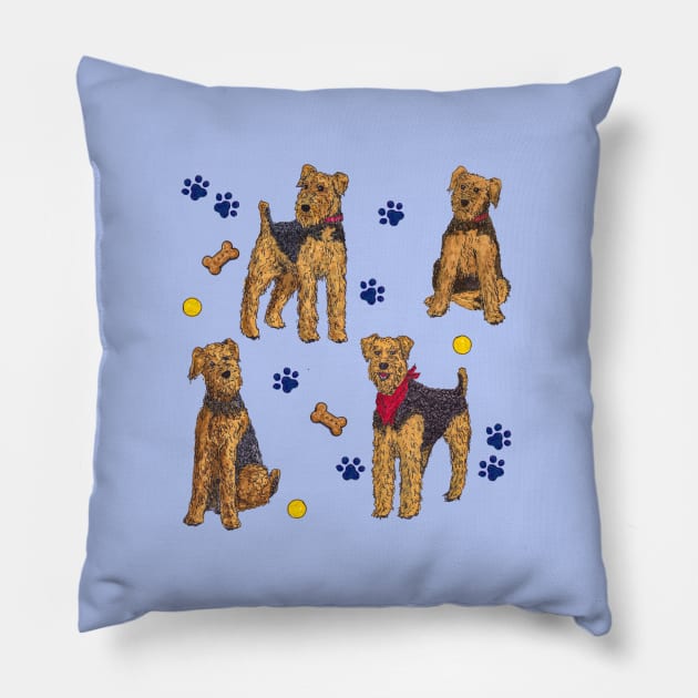 Airedale Terriers Pillow by katydidkay