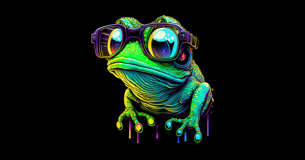 Synthwave/Retrowave neon FROG with Glasses Frog Kids TShirt