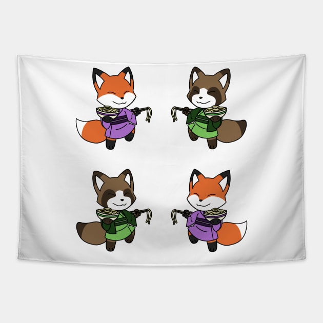 Kitsune and Tanuki Noodles Tapestry by Firestorm Fox