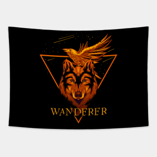 Wanderer wolf and raven design Tapestry