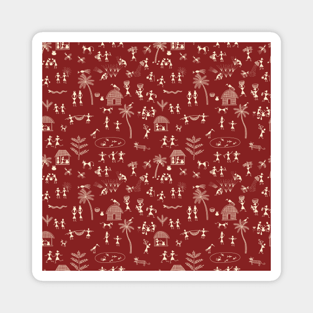 Warli art pattern Magnet by yuliia_bahniuk