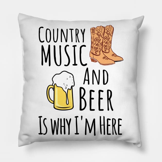 Country Music and Beer Is Why I'm Here. Color Party Concert Summer Band Music Alcohol Pillow by Seaglass Girl Designs