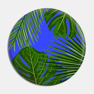 Monstera and Palm Leaves on Bright Blue Pin