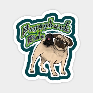 Puggyback Ride (reverse pug colours) Magnet