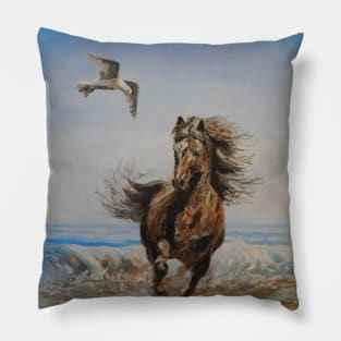 Horse Seagull Beach Freedom Pillow