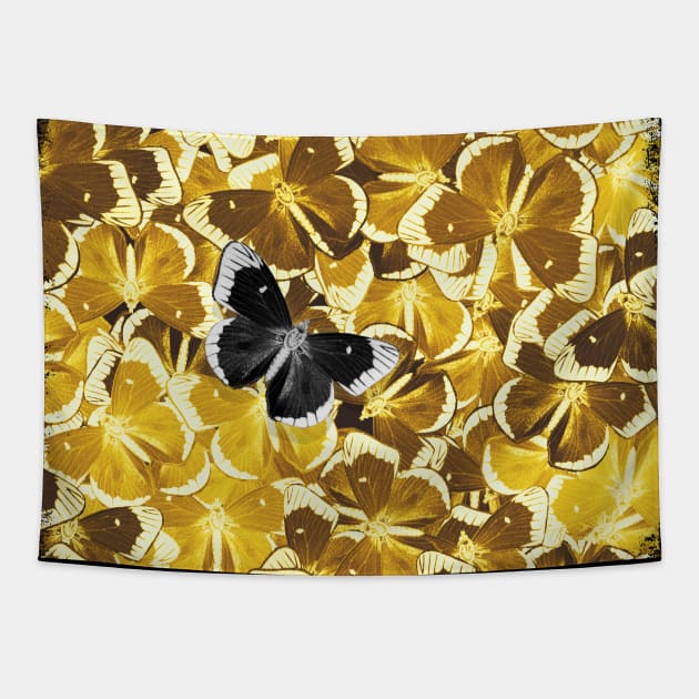 Dare to be Different - Black Butterfly on Golden Yellow Butterflies Tapestry by DyrkWyst