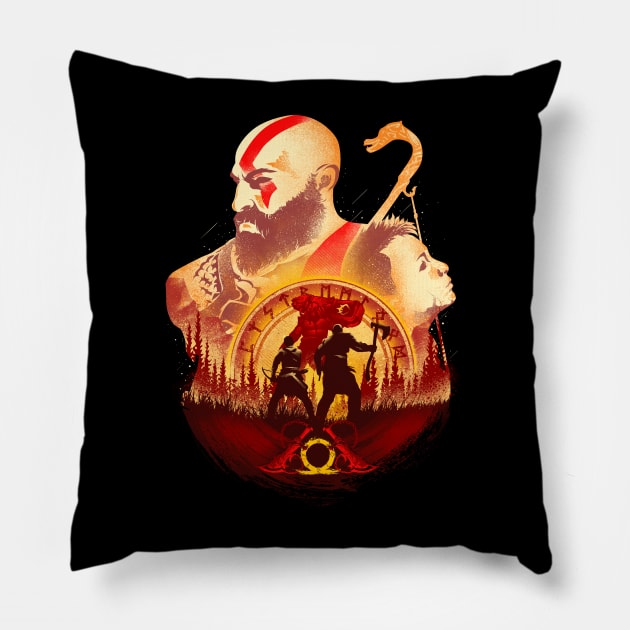 Kratos and Atreus Adventure Pillow by plonkbeast