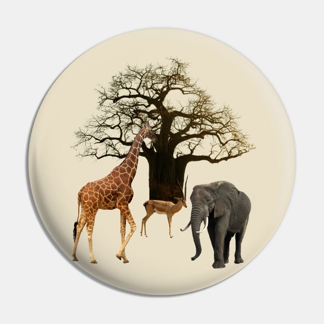 Baobab Tree - Giraffe - Impala - Elephant in Africa Pin by T-SHIRTS UND MEHR