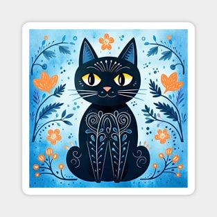 Modern Art Cute Black Cat in a Fall Theme Magnet