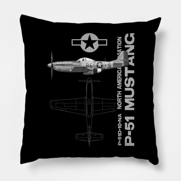 P-51 Mustang WWII Fighter Airplane Profile Pillow by DesignedForFlight