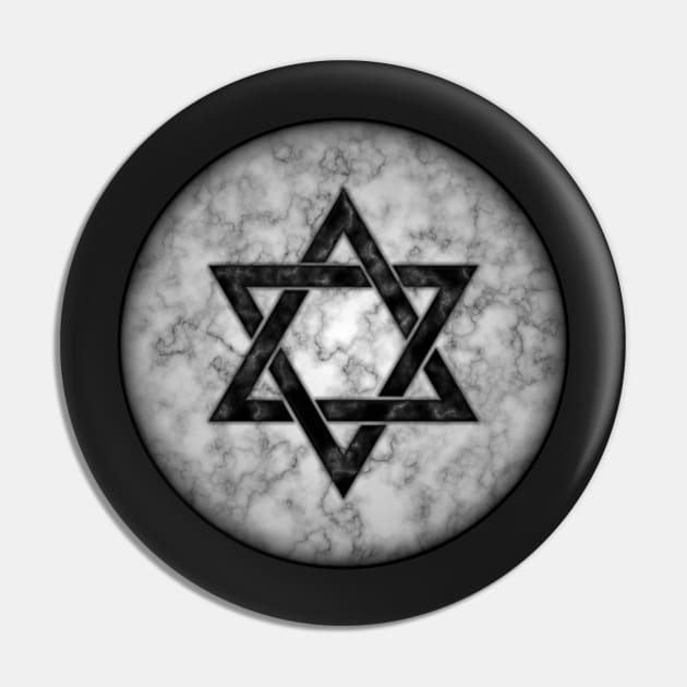 Black Hexagram on White Marble Pin by SolarCross