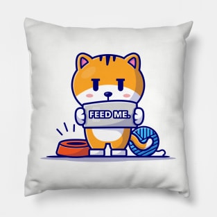 Cute Cat Hungry Cartoon Vector Icon Illustration Pillow