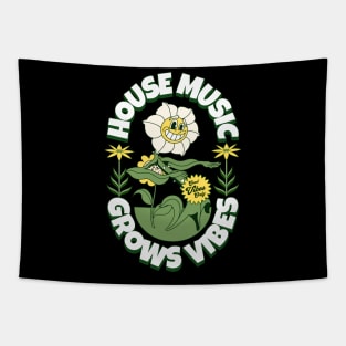 HOUSE MUSIC - Grows Vibes (white/Green/yellow) Tapestry