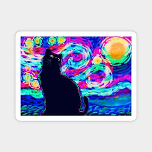 Starry night black cat Magnet