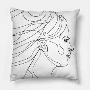 Girl portrait in profile lineart Pillow