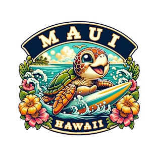 Maui Hawaii Cute Sea Turtle Surfing T-Shirt