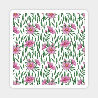 Minimalist watercolor pink and green floral pattern Magnet