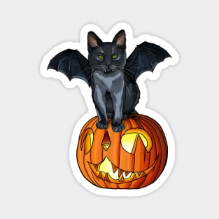 Halloween Vampurr Bat Cat Sitting on a Cat-O-Lantern Magnet