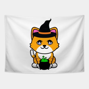 Cute orange cat is a witch Tapestry