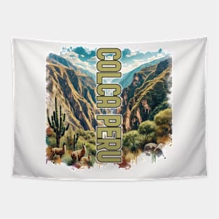 Scenic Colca Canyon Peru Llama Souvenir Tapestry