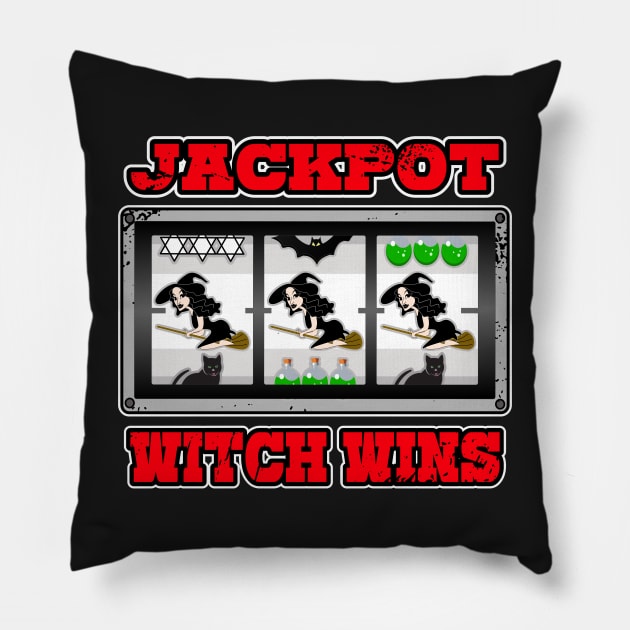 Witch Casino Slot Machine Halloween Gambling Pillow by Redmanrooster