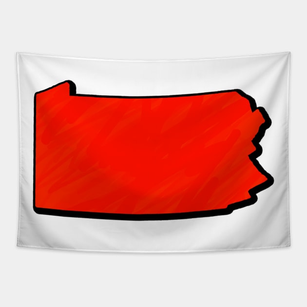 Bright Red Pennsylvania Outline Tapestry by Mookle