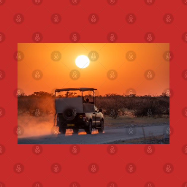 Namibia. Etosha National Park. Driving into Sunrise. by vadim19