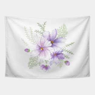 Spring Cosmos  flowers watercolor bouquet Tapestry