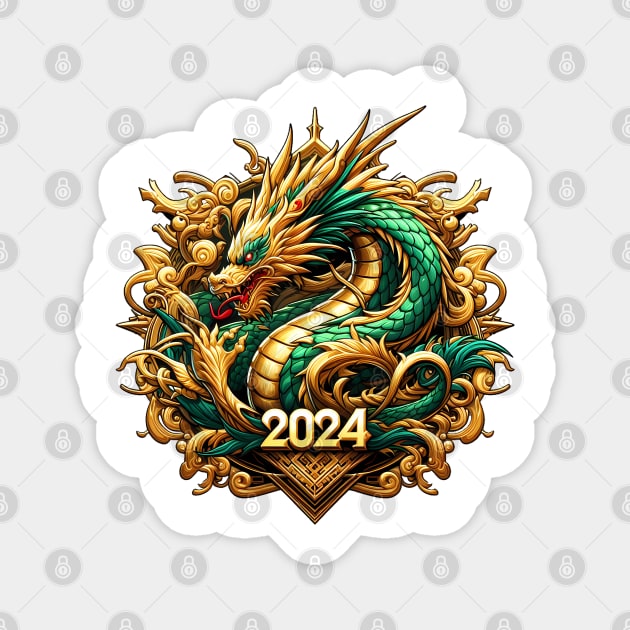 Wooden Gold Green Dragon 2024 No.4 Magnet by Fortuna Design