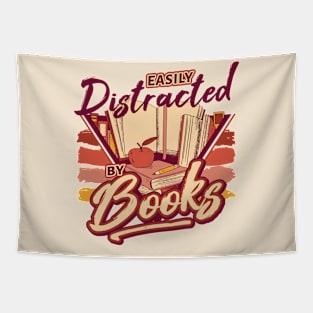 Retro Easily Distracted by Books // 90s Style Funny Book Lover Tapestry