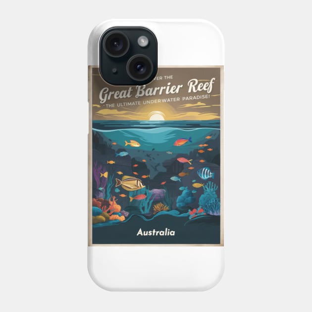 Retro Vintage Great Barrier Reef Adventure Phone Case by POD24