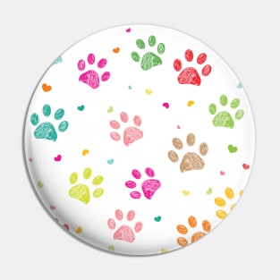 Colorful hand drawn doodle paw prints with hearts Pin