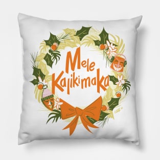 Mele Kalikimaka Wreath by Cathy Clark-Ramirez Pillow