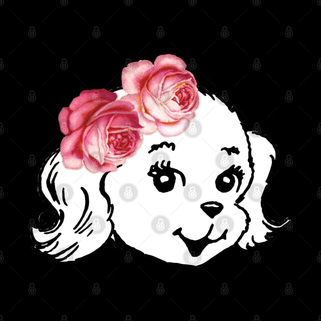 Flirty Dog with Roses by LizzyizzyDesign