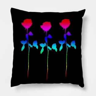 Triple Rainbow Rose Stem Design Pillow