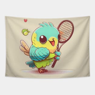 kawaiii cute parrot playing tennis Tapestry